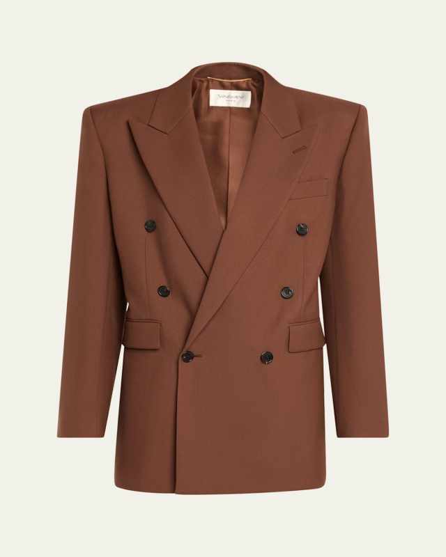 Double-Breasted Strong-Shoulder Blazer
